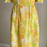 VINTAGE 60s 70s Yellow Floral Prairie Maxi Dress Puff Sleeve Square Neck Daisy S Photo 0