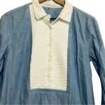 J.Crew Cotton Blue White Tuxedo Collar Button Up Long Sleeve Tunic Top Photo 2