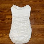 Michael Costello x REVOLVE ruched stain Bardot Mini Dress in Ivory small Photo 5