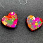 Colorful Heart Stud Earrings rainbow acrylic cute bright barbie vintage NEW Red Photo 0