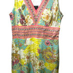 Nicole By Nicole Miller Y2K Silk Scarf Pastel V Neck Embroidered Dress Size 14 Pink Photo 0