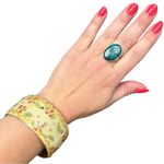 Iris Design Wide Resin Bangle Bracelet Hand Painted Floral Glitter Accents Green Photo 1