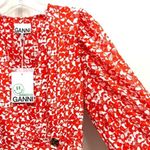Ganni NWT Dress Abstract Floral Orange Dot Crepe Midi Size 2 Photo 5