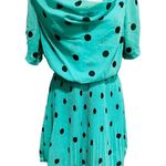 Louche London Teal / Black Polka Dot Chiffon Cowl Neck Dress Size 14 Photo 4