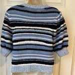 Vox Lux Women's Small Blue Round Neck Striped Short Sleeve Pullover Sweater Photo 1
