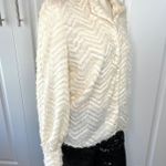 SheIn Ivory Lapel Collar Fuzzy Puff Sleeve Button Down Blouse Medium Photo 4