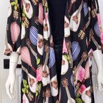 Cousin Earl Floral and Instrument Print Kimono Robe Black Size M Photo 0