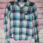 Gilly Hicks  SYDNEY PLAID BUTTON FRONT SHIRT LINEN COTTON BLEND S Photo 0