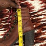 Lucky Brand Brown leather red lace-up ankle combat mid high top boho hiking boots booties heels #timberland Photo 4