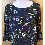 J Jill Navy Blue Floral 3/4 Sleeve Pullover Shift Dress Size Medium Photo 2