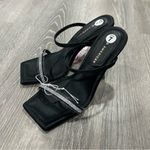 Good American Shine Kickstand Slide Sandals Black Satin Crystal High Heels Photo 2