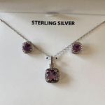 NWT Elegant Sterling Silver Genuine Amethyst and Diamond Necklace & Earrings Set Purple Photo 2