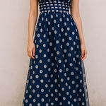 Adrianna Papell Navy Polka Dot Halter Maxi Dress Size 2 Tulle Mesh Formal Gown Photo 0