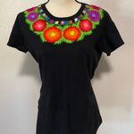 Embroidered Colorful Floral Mexican Blouse Black Size XL Photo 0