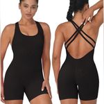 Black Strappy Back Athletic Romper Photo 1