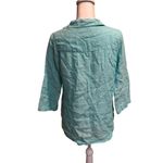 Tahari  100% Linen V Neck Top-Turquoise-Mother of Pearl Button Accents Size Small Photo 1