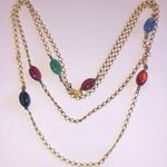 Vintage Gold Tone Red Green Egyptian Revival Beaded Chain Boho Necklace Photo 0