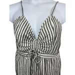 American Eagle  Gray White Striped Rouched Bow Deep V-neck Textured Romper XL Photo 1