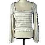 Free People  Maggie Medium Embroidered Top Square Neck Smocked Puff Sleeves Ivory Photo 2
