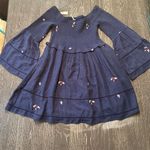 Free People  Counting Daisies Blue Embroidered Mini Dress Bell Sleeve SM NWT Photo 4