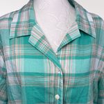 Allison Daley Vintage Plaid Short Sleeve Button Down Shirt Green White 16P Photo 1