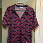 Escapada  Living Shift Dress Collared Short Sleeve Navy Floral Split Neck L Photo 1