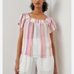 Rails Linen Blend Sonora Ruffle Blouse in Hibiscus Stripe Women’s size Medium Photo 15