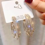14K Gold Plated CZ Diamond Open Hoop Earrings for Women Photo 0