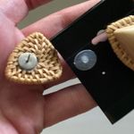 Vintage rattan woven wooden triangle pierced earrings Photo 1