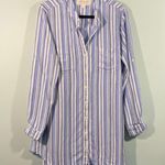 Cloth & Stone Blue Striped Linen Blend Long Sleeve Coastal Shirt Dress Size L Photo 0