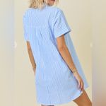 Day + Moon Blue and White Seersucker Shirt Mini Dress Photo 4