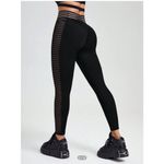 Slayoga High Waist Solid Color Mesh Contrast Yoga Leggings Black Photo 11