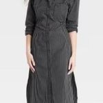 A New Day NEW Black Pinstripe Shirt Dress Midi Contemporary Chic Menswear Office Teacher Photo 0