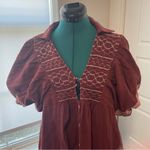 Free People Samantha Embroidered Puff Sleeve Button Front Maxi Dress Medium Photo 5