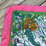 Bayron Women's Vintage Pink And Green Floral Tiger Print Square Scarf 100% Silk Photo 5