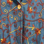 Vintage April Cornell size Medium Embroidered‎ Denim Jacket Shacket Button Front Blue Photo 4