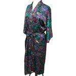 California Dynasty Vintage Paisley Satin Sleepwear Chemise Slip Robe Set Medium Green Photo 9