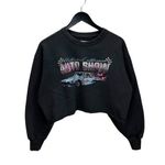 Hollister California Auto Show Cropped Raw Hem Crewneck Sweatshirt Large Gray Photo 0