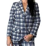 Vintage 1970s Blue & White Plaid Leisure Polyester Suit Size 12 Photo 3