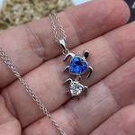 Sterling Silver Mom and Baby Turtle CZ Heart Necklace Silver Photo 5