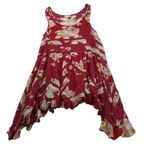 Intimately Free People Tank Top XS Red Floral Lace Trim Ruffle Hem Bohemian Photo 0