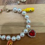 Betsey Johnson  Gold Tone Faux Pearl Ketchup Hotdog Crystal Heart Charm Bracelet Photo 2