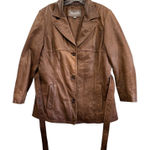 wilson's leather Retro‎  Women's Jacket Brown Genuine Leather Belted Blazer Size L Photo 0