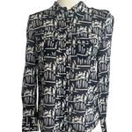 Tory Burch Printed Silk + Wool Button Up Size 6 Dark Blue Photo 0