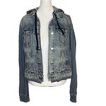 American Eagle Denim Casual Jacket with Hoodie | Size M Photo 2