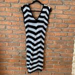 Nisan Crochet Dress‎ Womens Size Medium Black White Striped Open Knit Mini NWT Photo 3