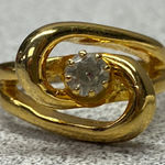 Elegant Yellow Gold Plated Bypass Solitaire Ring Accent Size 6 Retro Preppy Photo 0