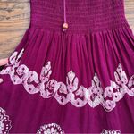 vintage • 70s batik dyed sundress smocked maroon white embroidered rayon boho Photo 7