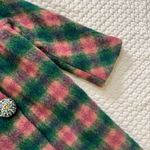 Manoush Women's Wool Blend Plaid Pea Coat Pocket Beaded Buttons Green Pink Sz 2 Photo 3