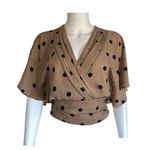 Ny Collection 7th Ave NY & Company Beige with black polka dots short sleeve wrap blouse​​ Photo 2